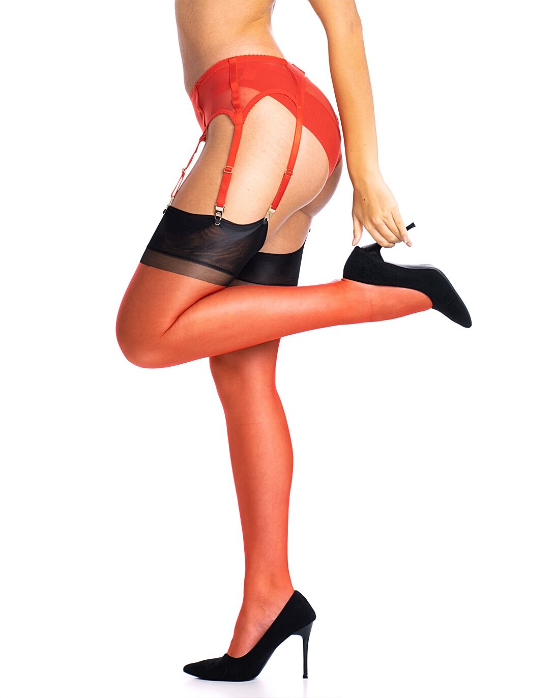 Ruby Rouge Limited Edition – Full Contrast Nashville Heel Red Stockings