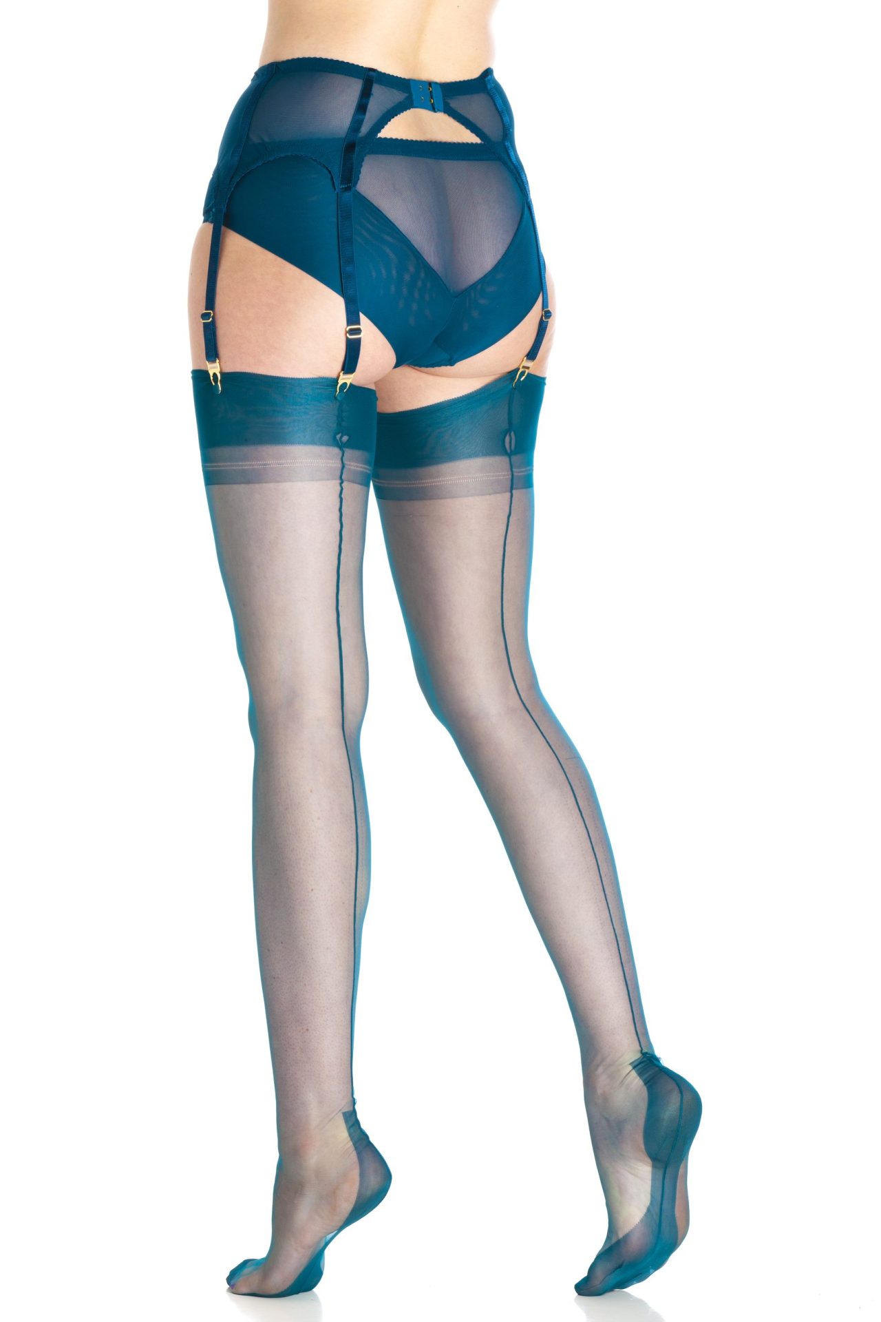 Teal Tease – Fully Fashioned Havana Heel Stockings