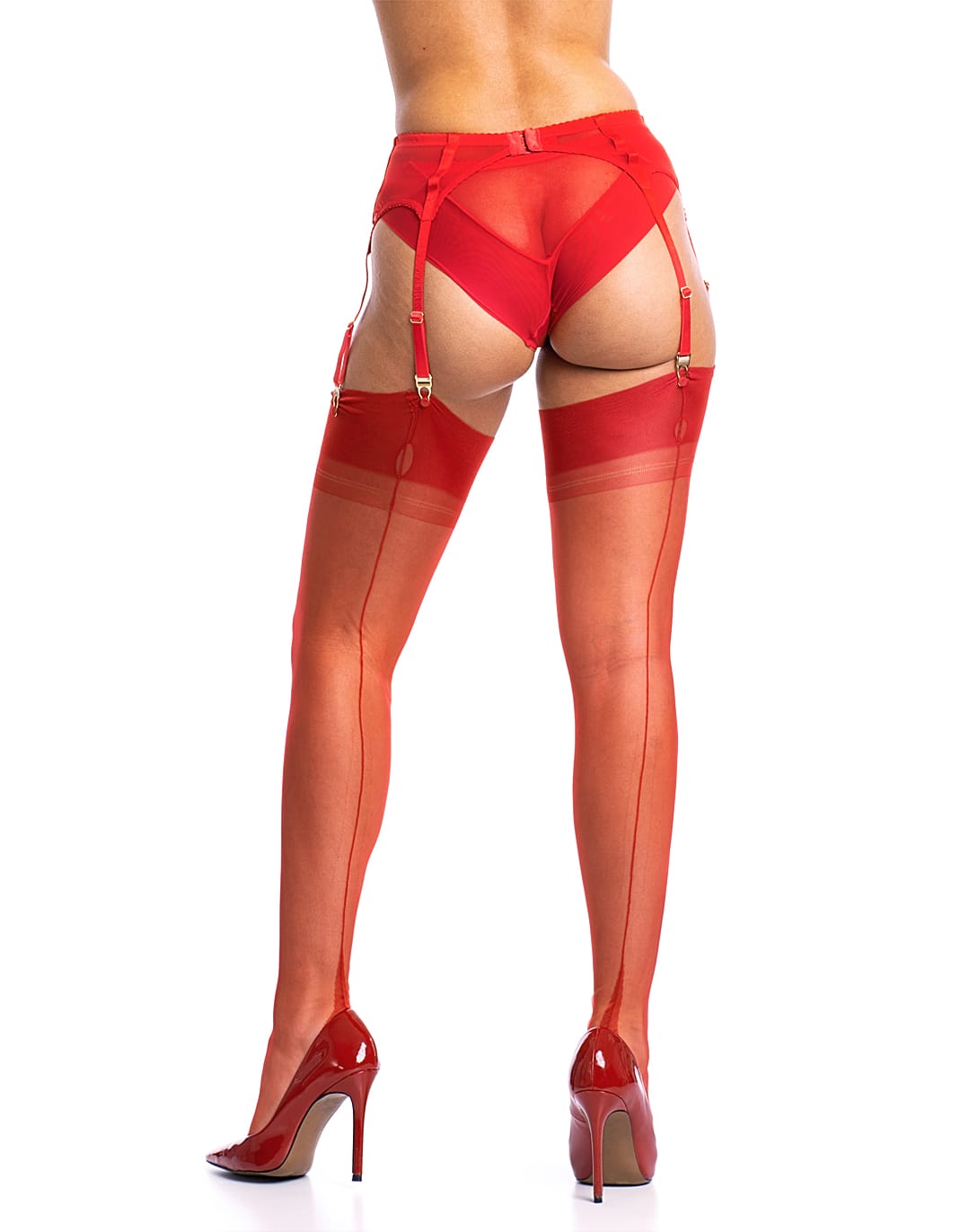 Ruby Rouge Limited Edition – Fully Fashioned Point Heel Red Stockings