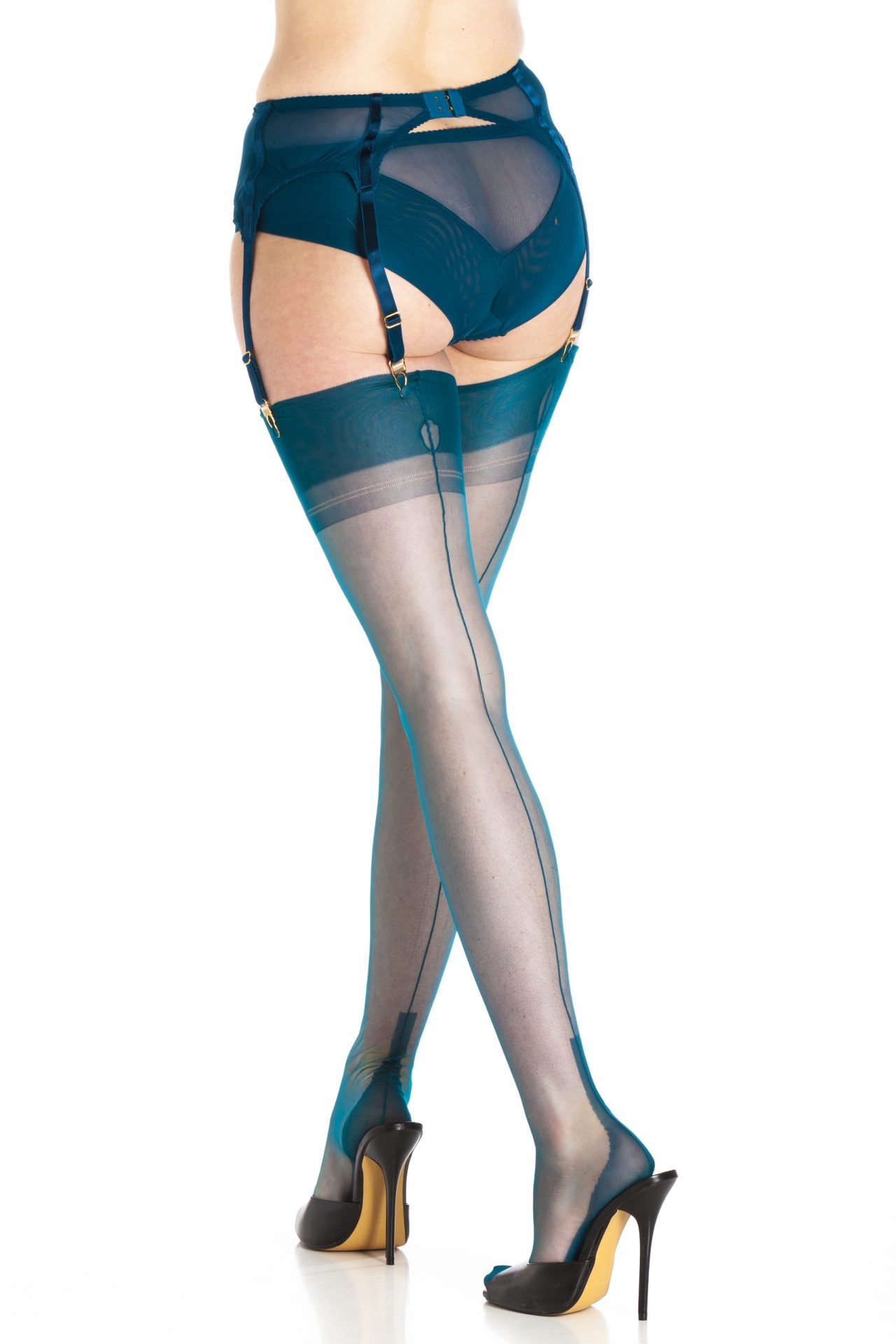 Teal Tease – Fully Fashioned Cuban Heel Stockings