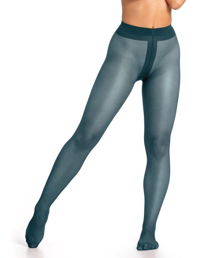 Bottom half model in teal tights set with white background